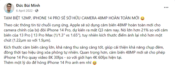 Điểm đáng ấn tượng nhất trên iPhone 14 Pro chắc chắn là cụm camera nâng cấp cực đỉnh